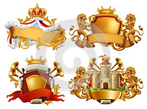 Coats of arms. King and kingdom. Vector emblem set