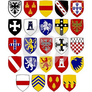 Coats of arms on the shields at the Hospitaller knights