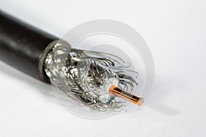 Coaxial cable end close up