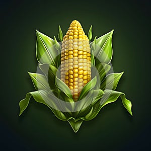 Cob of corn in green Leaf on a solid dark background. Corn as a dish of thanksgiving for the harvest