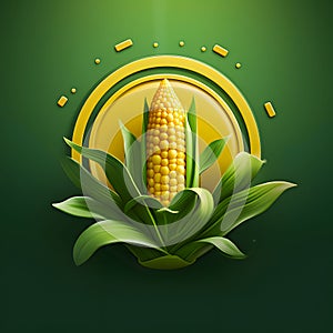 Cob of corn in green Leaf on a solid dark background. Corn as a dish of thanksgiving for the harvest