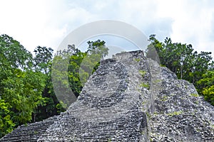 Coba Maya Ruins Nohoch Mul pyramid in tropical jungle Mexico