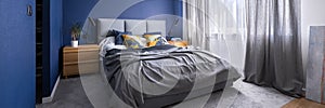 Cobalt blue bedroom with bed