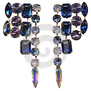 Cobalt Blue and Purple Rhinestone Crystals Set in Gold Jewelry