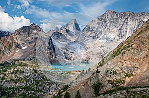 Cobalt Lake with Brenta Spire in the background in Bugaboo Provincial Park, BC