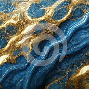 Cobalt Swirls Marble Texture with Gold Accents