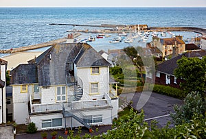 The Cobb harbor at Lyme Regis is a man-made harbour in Lyme Bay. West Dorset. England