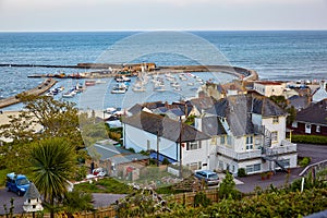 The Cobb harbor at Lyme Regis is a man-made harbour in Lyme Bay. West Dorset. England