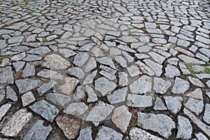 Cobble stone floor on sidewalk