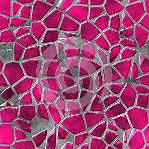 Cobble stones irregular mosaic pattern seamless background - pavement hot pink magenta natural colored pieces on gray