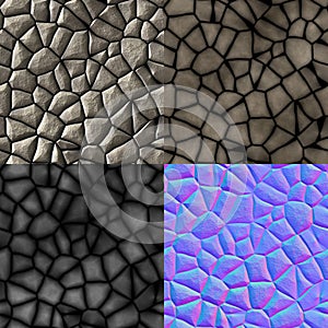 Cobble stones seamless generated texture (diffuse, bump, normal)