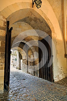 Cobbled entrance to castle