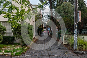 Cobbled laneway between buildings photo