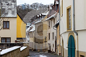 Cobbled narrow alley in the historic old town of Meisenheim