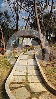 Cobbled Pathway with rocks & greenery