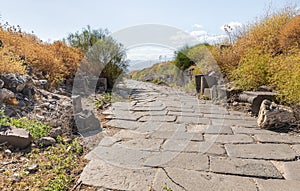 Cobbled  road to the ruins of the Greek - Roman city of the 3rd century BC - the 8th century AD Hippus - Susita on the Golan