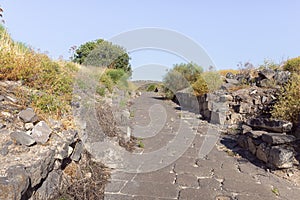 Cobbled  road to the ruins of the Greek - Roman city of the 3rd century BC - the 8th century AD Hippus - Susita on the Golan
