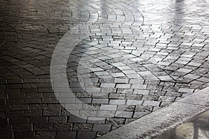 Cobbled stone way. Nice pavement stone pattern background.