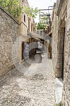 Cobbled street in the old town of Rhodes
