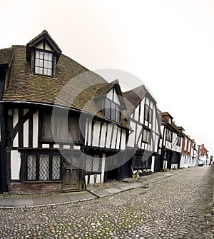 Cobbled street tudor house rye england