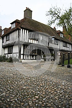 Cobbled street tudor house rye england