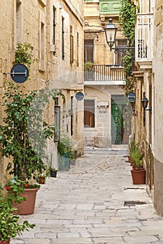 Cobbled street in valetta old town malta