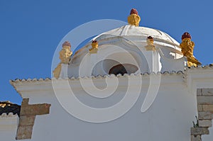 Cobbled streets in Faro city historical center, Algarve, Southern Portugal