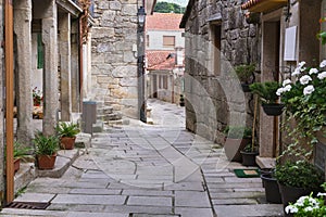 Cobbled streets in the historic village of Combarro in Galicia