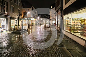 cobbled streets rainy night