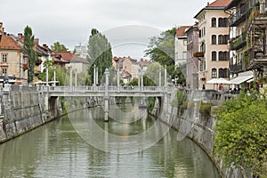 Cobbler Bridge in Ljubljana, Slovenia.