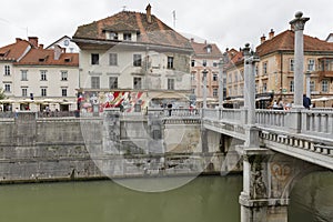 Cobbler Bridge in Ljubljana, Slovenia.
