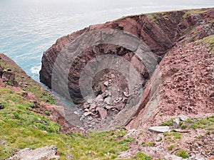 Cobblers Hole, St Anns Head, folds in the Sandstone rock, Pembrokeshire, Wales photo