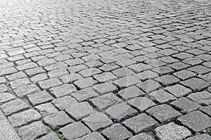 Cobbles with reflections of of sunlight.