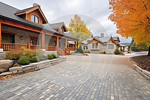 cobblestone driveway to a stone home