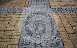 Cobblestone floor for pedestrians