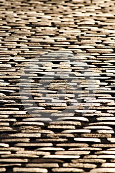 Cobblestone floor at sunset