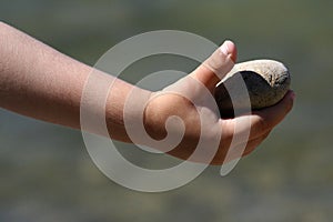 Cobblestone held in child right hand