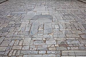 Cobblestone pathway background, perspective view from above