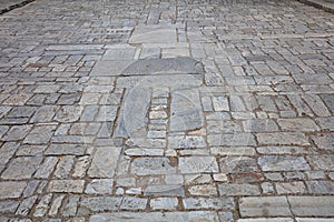 Cobblestone pathway background, perspective view from above photo