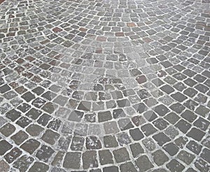 Cobblestone Road gray Texture, abstract background. Typical european road