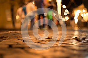 Cobblestone road at night