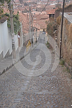 Cobblestone steps in Cusco, Peru
