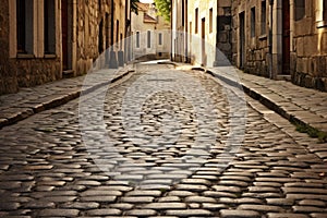 Cobblestone Street in Historic European Town, AI Generated