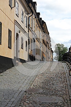 Cobblestone street on the isle of SÃ¶dermalm, Stockholm Sweden