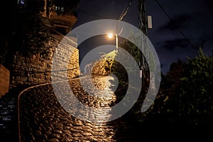 cobblestone street in Lebanon at night