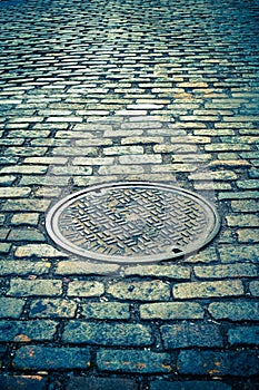 Cobblestone Street and Manhole