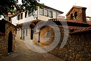 The cobblestone street in Ohrid, Macedonia