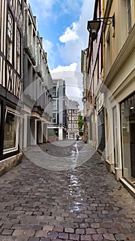 Cobblestone Street in Rouen, France