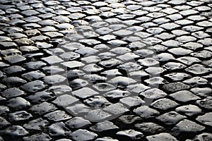 Cobblestone street in Veere city, Netherlands