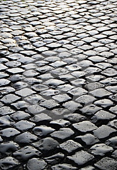 Cobblestone street in Veere city, Netherlands